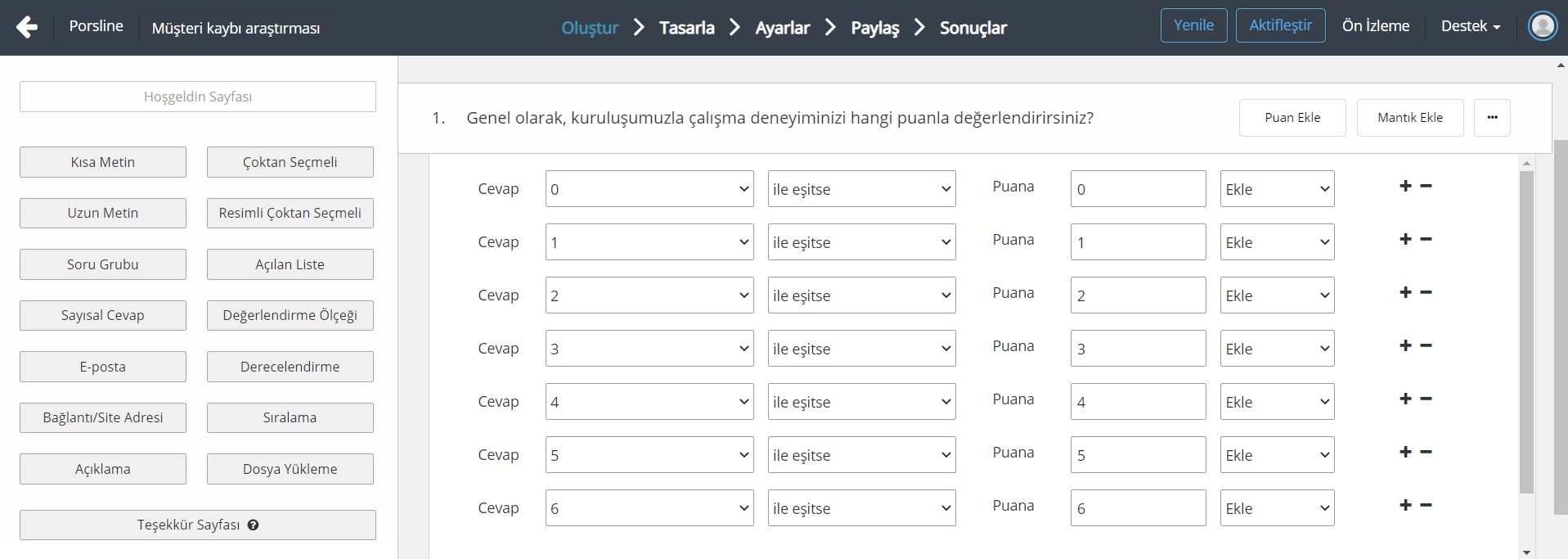 müşteri kaybı anketi