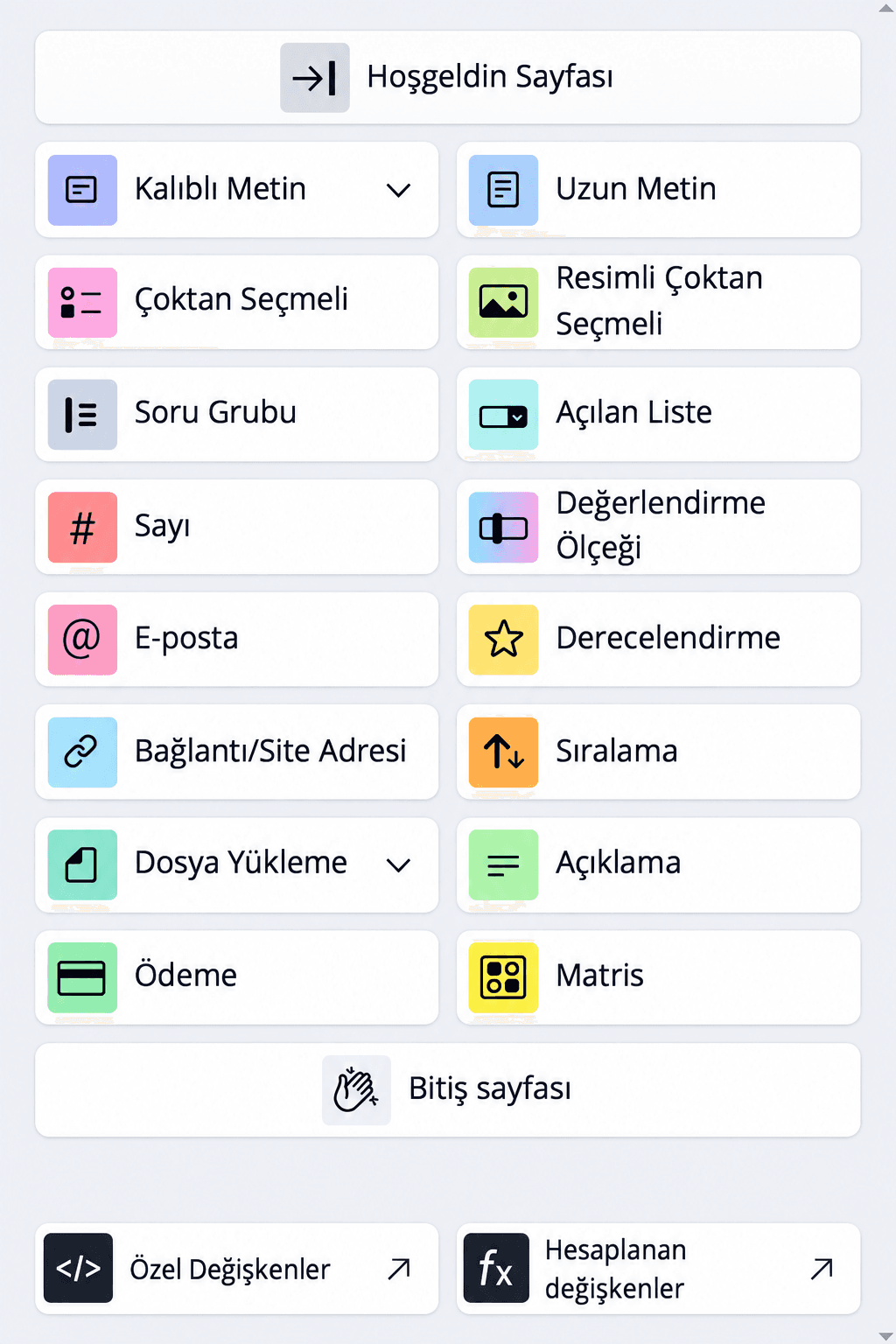 Porsline soru türleri