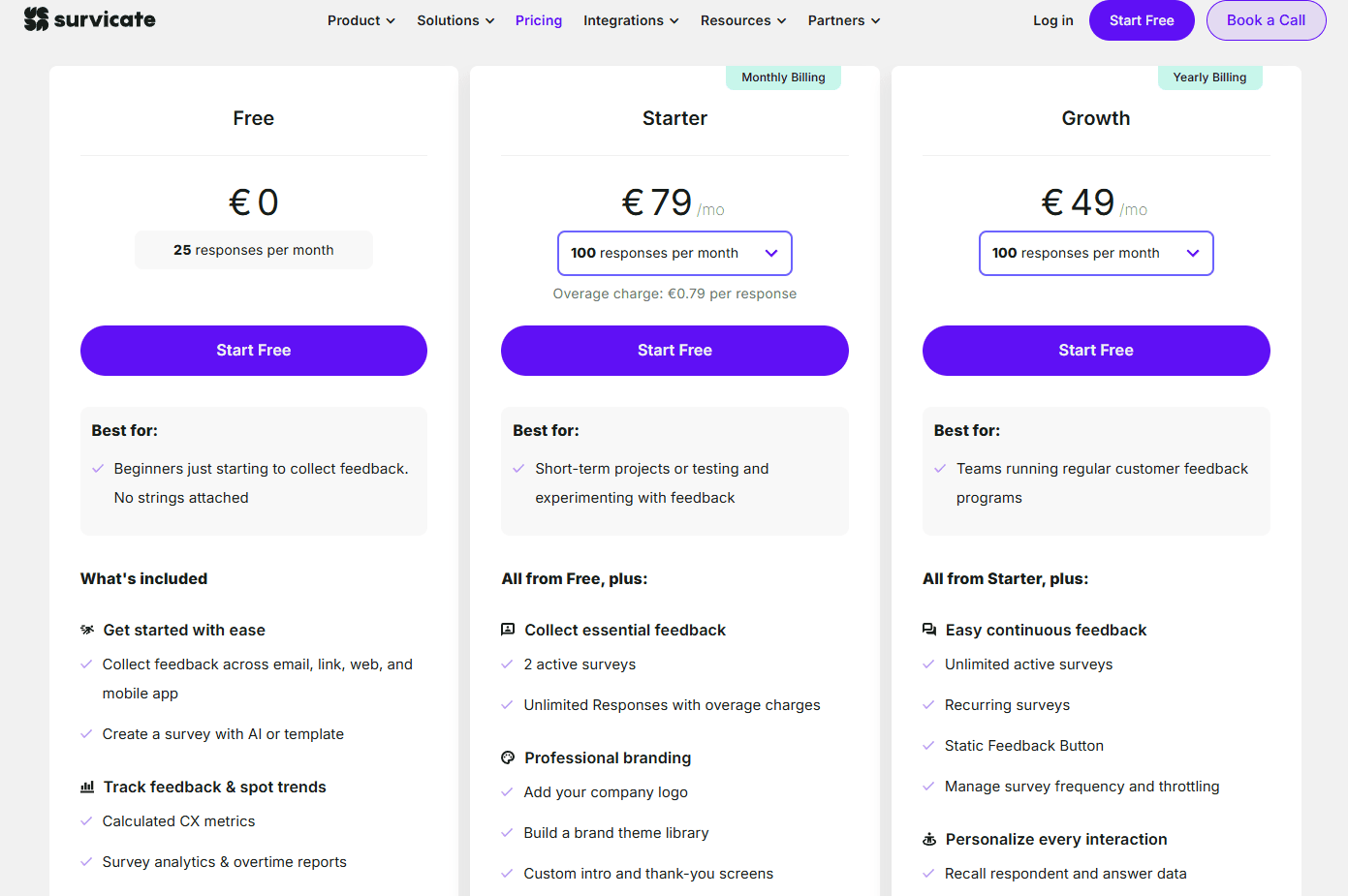 Survicate Pricing overview
