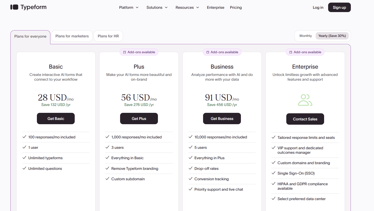 Typeform pricng