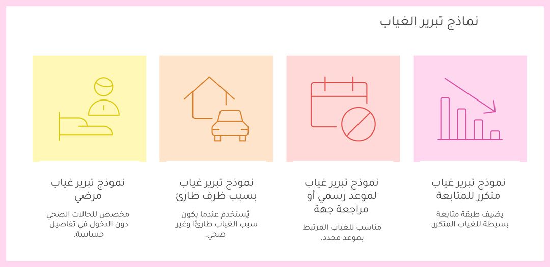 أنواع نموذج استمارة تبرير غياب الطالب عن المدرسة - Porsline