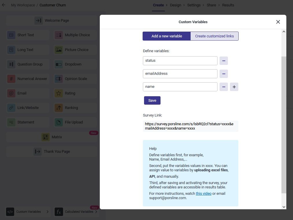 customer churn custom variables