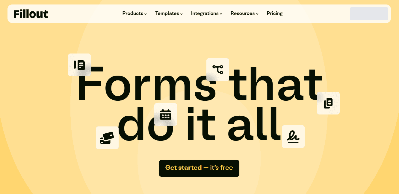 Fillout online form oluşturma platformunun ana sayfası