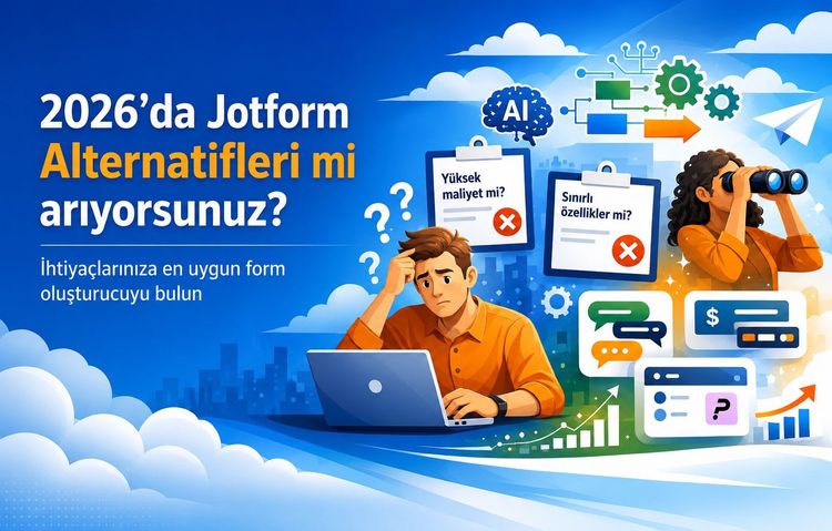 Porsline ve diğer Jotform alternatiflerini karşılaştıran çevrimiçi form oluşturma platformları illüstrasyonu.